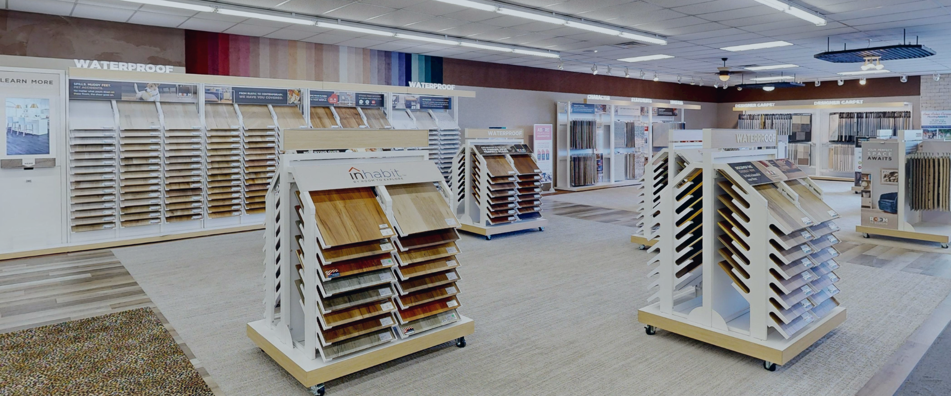Waterproof and carpet flooring displays